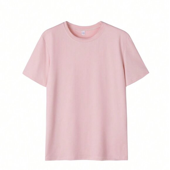 Pink Casual Women's Jesus Loves You Round Neck Short Sleeved T-Shirt - Picture 3 of 4